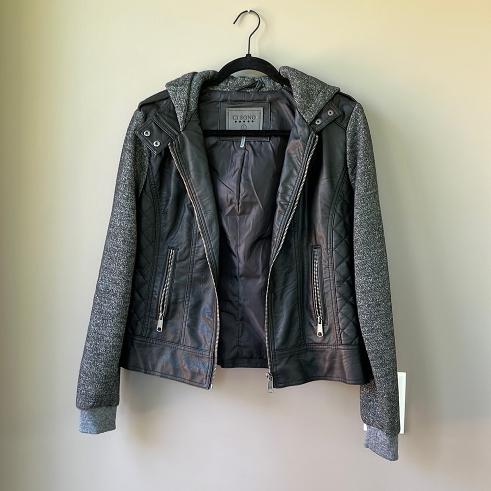 Black and Grey leather zip up hoodie